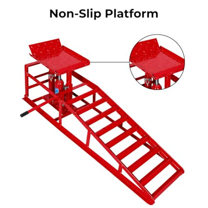 Skepphlay 2PCS Hydraulic Car Ramps 11000lbs 5T, Heavy Duty Car Ramps with Hydraulic Jack, Steel Car Service Ramp High Lift 9"-14.2" for Auto Truck Repair, Changing Oil, Red - color: Red