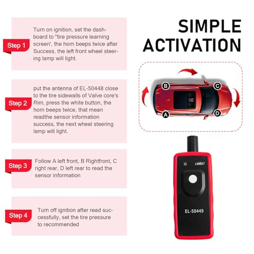 EL-50449 TPMS Relearn Reset Tool, Tire Pressure Sensor Monitoring and Activation Tool, Universal for Most Cars, Trucks, SUVs (Black)