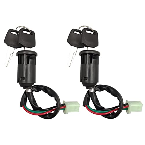 Ignition Switch for Chinese ATV, Key Ignition for Coolster Taotao Sunl Apollo, Key Switch with 4 Wire Replacement for 50cc 70cc 90cc 110cc 125cc Scooters and Dirt Bikes, Pack of 2pcs