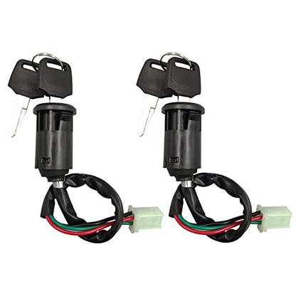Ignition Switch for Chinese ATV, Key Ignition for Coolster Taotao Sunl Apollo, Key Switch with 4 Wire Replacement for 50cc 70cc 90cc 110cc 125cc Scooters and Dirt Bikes, Pack of 2pcs