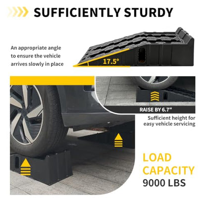 Vacallity 6.7 in Rise Car Ramps for Oil Changes with 2 Wheel chocks