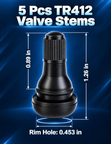 5 Pcs TR412 Black Short Tubeless Rubber Snap-in Tire Valve Stems