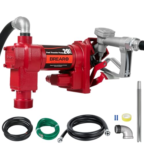 Fuel Transfer Pump 12V 20 GPM High Flow with Manual Nozzle - Heavy Duty Cast Iron Electric Fuel Pump for Gasoline, Diesel, Kerosene, Ethanol, Methanol, Biodiesel - Commercial & Industrial Use - color: Red 20 Manual