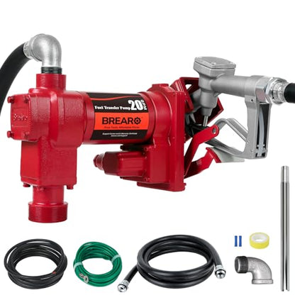 Fuel Transfer Pump 12V 20 GPM High Flow with Manual Nozzle - Heavy Duty Cast Iron Electric Fuel Pump for Gasoline, Diesel, Kerosene, Ethanol, Methanol, Biodiesel - Commercial & Industrial Use - color: Red 20 Manual