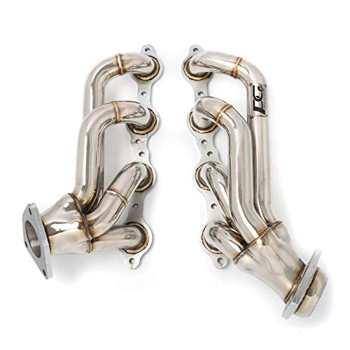 Exhaust Headers, Shorty Headers for 2002-2013 Silverado Sierra Tahoe Yukon Suburban Avalanche Escalade 4.8L 5.3L 6.0L 6.2L LS V8, 304 Stainless Steel, Polished, 1-5/8 in. Primary Tubes, Bolt-on Fit