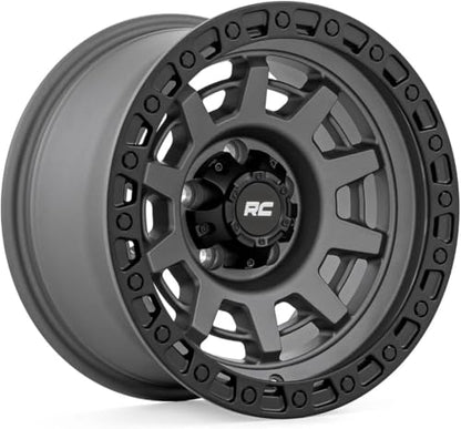 Rough Country 85 Series 17x9 Wheel - 8x170mm, 12mm Offset, Gunmetal Gray with Black Simulated Beadlock, One-Piece Aluminum Off-Road Wheel