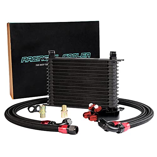 PIT66 Universal AN10 Engine Transmission Oil Cooler Compatible with Japanese Model Black 15 Row Aluminum with Filter Relocation Kit C Set - color: Black, size: 15 Row Japanese Model-C Set