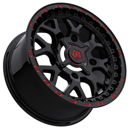 TIS UTV 558BMRL 14X7 Gloss Black w/Milled Red Lip Logo - 4X156 Bolt Pattern, +38 Offset, Hub Bore 132.5mm - color: Gloss Black w/Milled Red Lip Logo, size: Size: 14X7 | BP: 4X156 | Offset: +38
