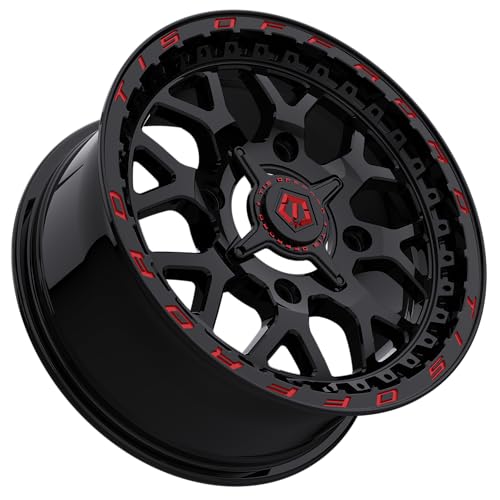 TIS UTV 558BMRL 14X7 Gloss Black w/Milled Red Lip Logo - 4X156 Bolt Pattern, +38 Offset, Hub Bore 132.5mm - color: Gloss Black w/Milled Red Lip Logo, size: Size: 14X7 | BP: 4X156 | Offset: +38