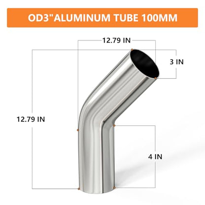 GASHER 2PCS 45 Degree Aluminum Alloy Tube Intercooler Pipe Air Intake Tube 3"OD, Leg Length 4" (100mm) - color: 45 degree, size: 3"OD (2 PCS)