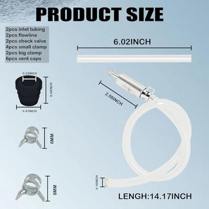 2 Pack Brake Bleeder Kit with One Way Check Valve, Hose, 6 Nozzle Caps & Clamps, Motorcycle Brake Fluid Bleeder Tools for Hydraulic System Bleeding, Car Clutch Fluid Replacement Hose