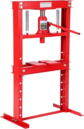12-Ton Hydraulic h-Frame Shop Press with Adjustable Worktable & Press Plates | Heavy-Duty Press for Bending Straightening Bearing Installation | Ideal for Auto Repair Garages & Workshops,Red. - color: Red-12t