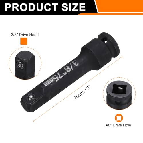 HARFINGTON Socket Extension Bar 3/8" Drive 3" Long CR-V Steel - size: 3/8" Square Drive 3" Long
