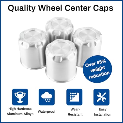 5.15in Push Through Trailer Center Caps Brushed Aluminum Fit 5.15" Center Bore Truck Trailer RV SUV Wheels Rims Hub Caps, Silver, 4Pcs - size: 5.15” Hub, 5.31” Tall