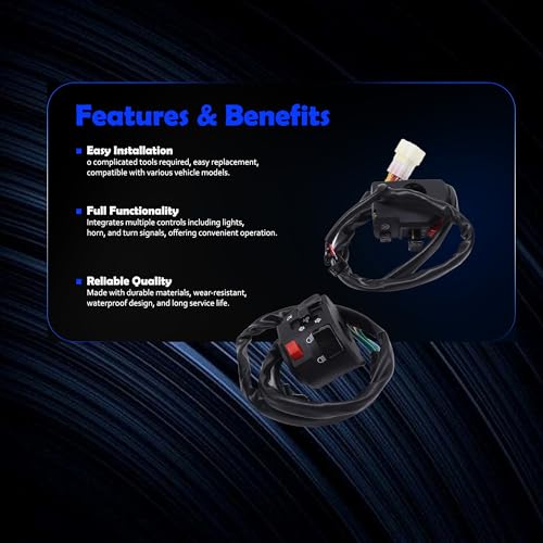7/8" 22mm Motorcycle Switches Motorbike Horn Button Turn Electric Fog Lamp Light Start Handlebar Controller Switch OXCBKGLM005