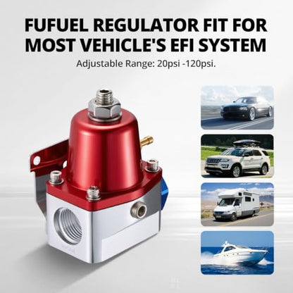 EVIL ENERGY EFI Fuel Pressure Regulator Kit Adjustable (20-120PSI) with Gauge 6AN PTFE Fuel Line Hose Fitting Connectors Kit Universal Aluminum (Silver) - color: Silver