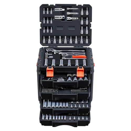 VEVOR Mechanics Tool Set, 297-Piece Mechanic Tool Kit, 1/4 in, 3/8 in, and 1/2 in Drive, SAE and Metric Socket Set, Wrenches, Screwdriver Bits, Accessories, and Storage Case, for Automotive Repair - size: 297-PCS