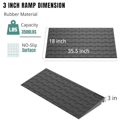 BESEA 3" inch Threshold Ramp Rubber Wheelchair Ramp, No-Slip Surface 3500 Lbs Load Capacity for Home Doorways Driveways Curb - size: 3 INCH - 1 PACK
