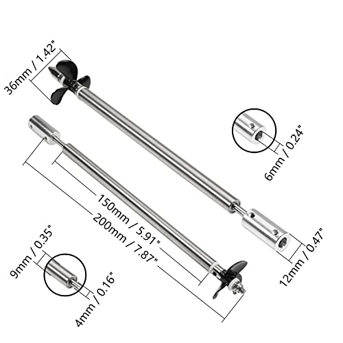 Fielect Drive Shaft w Propeller and Universal Joint for RC Boat, L200mm Shaft, L150mm Sleeve, D36mm Propeller, Fit for 6mm Motor Shaft - color: 6.00mm 20cm 15cm