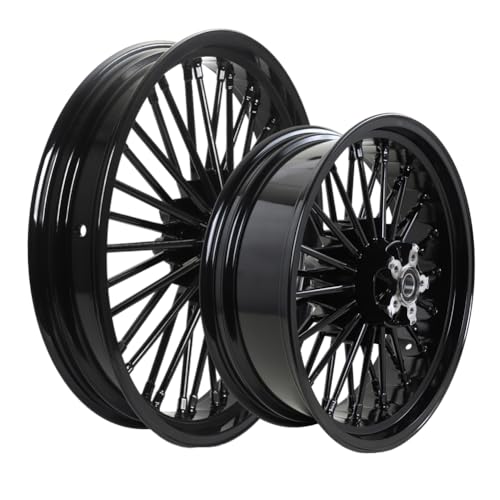 TOFR 21x3.5 17x6.0 Fat Spoke Wheels Black For Harley Softail FatBoy 07-17 - color: 21x3.5 17x6.0 Black, size: Softail FatBoy 2007-2017