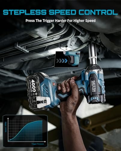 Seesii 3/8" Cordless Impact Wrench, Power Impact Gun w/Max Torque 330Ft-lbs(450N.m), 4.0Ah Rechargable Battery & 4 Sockets, Compact Power Impact Wrench for Lightduty Work Car Home,WH450