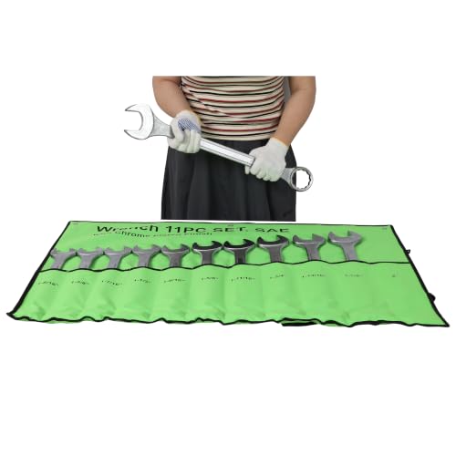 Jumbo Combination Wrench Set, 11-Piece SAE (1-5/16"-2"), Chrome Plated, Green Storage Bag - Ultimate SAE Set WITH Odd Sizes (1-9/16", 1-11/16", 1-13/16"), Chrome Professional - color: 11-piece Sae (1-5/16"-2"), Chrome