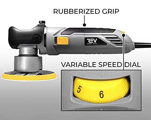 VViViD REV Random Orbit Buffer & Polisher, Paint-Safe, 2000-6400rpm, with 3 buffing cutting pads - size: 6 Inch - 6400 RPM