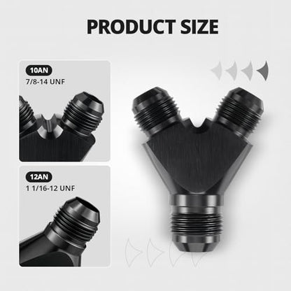 EVIL ENERGY 12AN to 10AN 10AN Y Block Flare Fitting Adapter Union Splitter Black - size: 12AN to 2 x 10AN