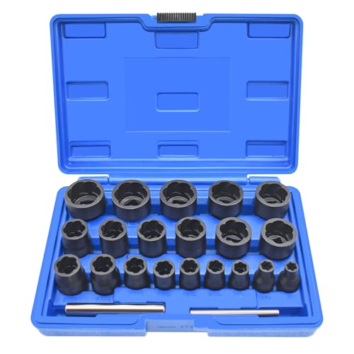 22 Pcs Bolt Nut Extractor Set, 1/2" and 3/8" Drive Wheel Lock Removal Kit - color: Blue Case, size: 22 Pcs
