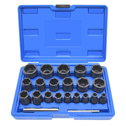 22 Pcs Bolt Nut Extractor Set, 1/2" and 3/8" Drive Wheel Lock Removal Kit - color: Blue Case, size: 22 Pcs