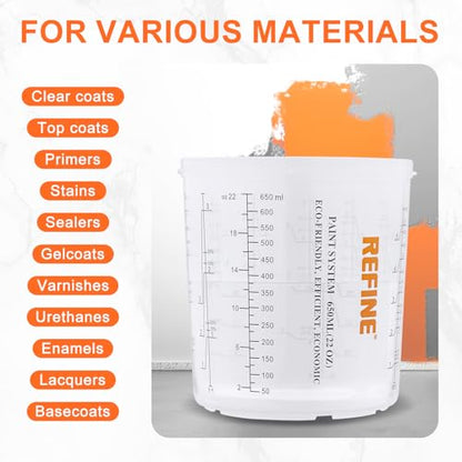 REFINE Disposable Spray Paint Gun Cups 22 Ounce/ 650ml for Mixing & Storing