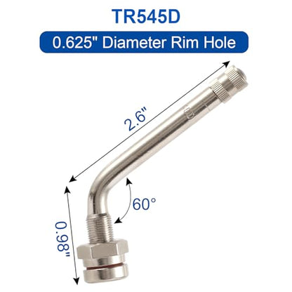 10 Piece TR545D 60 Degree Valve Stems for Commercial Vehicles. Fits 0.382"+0.0118" Valve Hole Dia, Length 3.78'', Nickel-Plated Brass, Silver - size: TR545D 10pcs