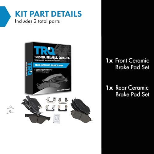 TRQ Front and Rear Brake Pads Ceramic Hardware - color: Ceramic, size: BFA11161