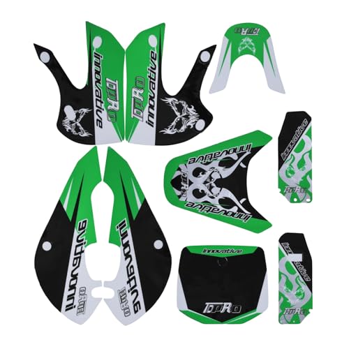 White Fairing Kit Plastic Fender with Green Graphics Sticker Decals for KLX110 KX65 KLX 110 KX 65 DRZ110 RM65 110cc 125cc 140cc 150cc 160cc 200cc Pit Dirt Bike Motorcycle Plastics Body Kit