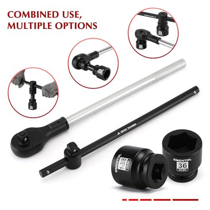 EMENTOL 3/4" Drive Jumbo Impact Socket Set, 27PCS, SAE (7/8"-2") and Metric (22mm-50mm),Shallow, 6-Point,Includes Ratchet Handle, Extension Bars, Sliding Breaker Bar, CR-MO - style: 27PCS SAE (7/8"-2") & Metric (22mm-50mm)