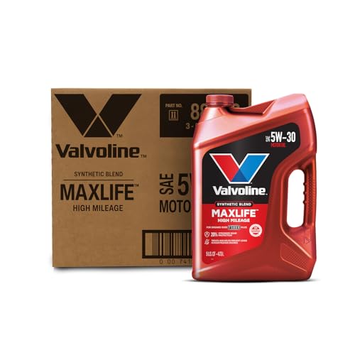 Valvoline High Mileage with MaxLife Technology SAE 5W-30 Synthetic Blend Motor Oil 5 QT, Case of 3 (Packaging May Vary) - size: 5 qt (Pack of 3), style: High Mileage