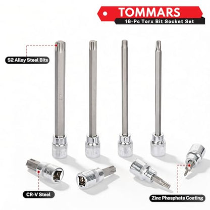 TOMMARS 16-Piece 3/8" Drive Conventional Torx Socket Set - style: Torx Bit Socket