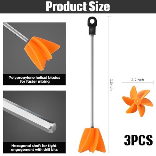 Loosh 3 Pcs 11" Paint Stirrer for Drill, Paint Mixer Attachment, Orange - color: Orange, size: 11"