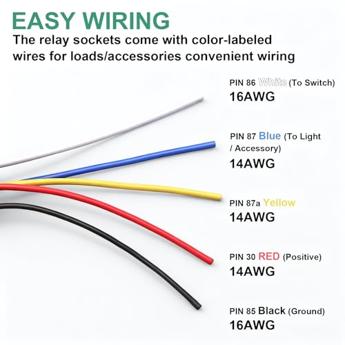 12V 40/30A 5-Pin SPDT Waterproof Relay and 14AWG Harness Kit - size: 12V 5Pin