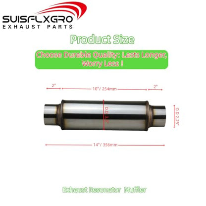 Exhaust Resonator, Straight Gasflow Design, Quiet and Deep Sound Muffler, Made of 100% Stainless (2.25X10/14) - size: 2.25X10/14