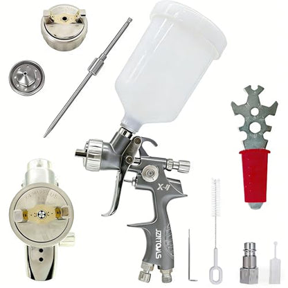 V Shaped Plum Blossom Gap Nozzle,HVLP Air Spray Gun 1.3mm Slit Nozzle & 1.7mm Nozzle，Air Spray Paint Gun with 600cc Cup, Automotive Paint Sprayer for Touch Up, Primer, Top Coat