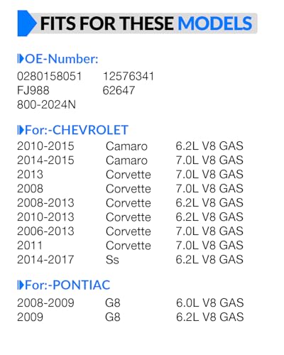 Upgraded 0280158051 Fuel Injectors Fits For:-Chevy Camaro 2010-2015 Corvette 2006-2013 SS 2014-2017, For:-Pontiac G8 2008-2009, V8 6.0L 6.2L 7.0L FJ988 (set of 8) - size: 0280158051(8)