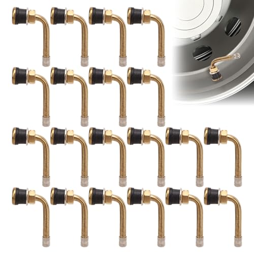 20PCS 90 Degree Valve Stem, Valve Stem Replacement Kit, TR570C Copper Scratch Resistant Tire Valve, Stem Extension Adaptor for Truck Trailer RV Recreational Vehicle
