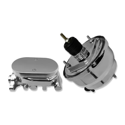 Chrome 8" Dual Brake Booster & Smooth Master Cylinder 1 1/8" Bore - size: 8", style: Dual Diaphragm
