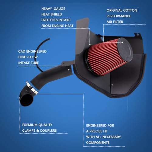 SUNROAD 4" Tube With Air Filter Replacement For GMC/Cadillac 2009-2014