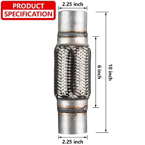 2 Pcs Exhaust Flex Pipe, 2.25''x6''Stainless Steel Heavy Duty Exhaust Flex Pipe, Double Braid Exhaust Flex Tube, Overall Length 10'' - size: 2.25''x6''x10'', style: 2 PCS