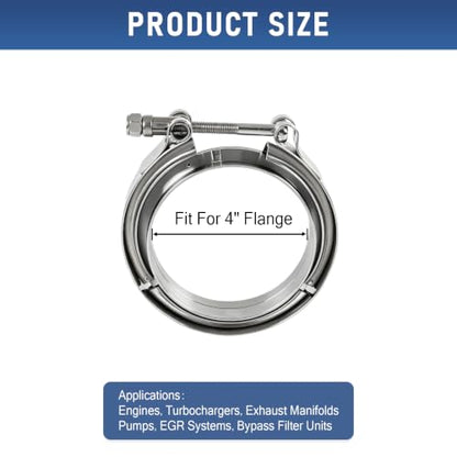 4" V-Band Flange Clamp Kit W/Ridge 2PC Stainless Steel For Exhaust Downpipe - size: 4.0"