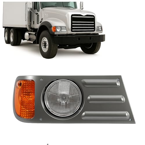 HECASA Right Headlight Compatible with Mack CV713 Truck w/Bulbs - color: Clear Lens Gray Bezel, size: Right