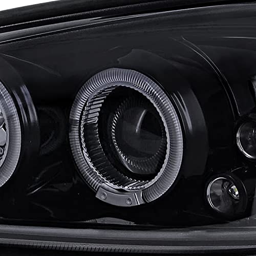 SPEC-D TUNING Glossy Black Smoke Dual LED Halo Projector Headlights - color: Glossy Black Housing Smoke Lens