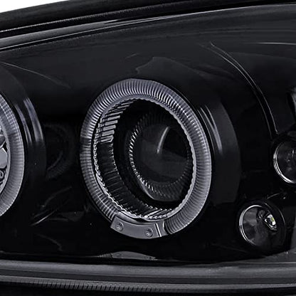 SPEC-D TUNING Glossy Black Smoke Dual LED Halo Projector Headlights - color: Glossy Black Housing Smoke Lens